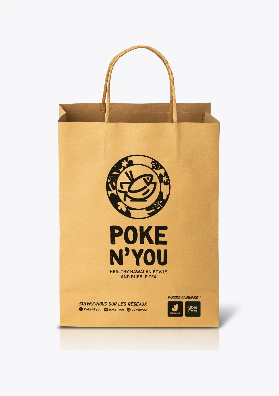 sac kraft personnalise pour poke , sac papier, restauration japonaise